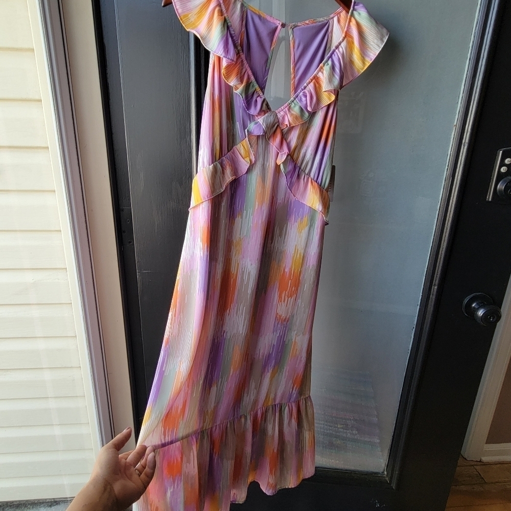 NWT COLLECTIVE CONCEPTS MIDI DRESS MULTICOLOR SIZE MEDIUM RUFFLES OPEN BACK - Picture 3 of 14